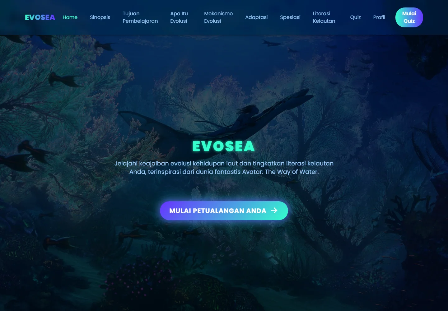 Tampilan website EvoSea karya Gooy Studio